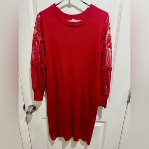 NY Collection Red Dress with Lace Sleeves